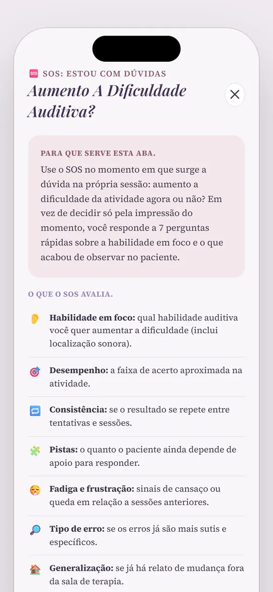Tela do SOS no App de Orientação PAC, explicando para que serve a aba