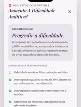 Tela do App de Orientação PAC com a recomendação de progredir a dificuldade