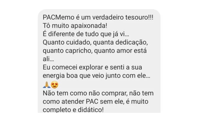 Print da conversa com Alessandra Patrício sobre o cuidado e a dedicação do material