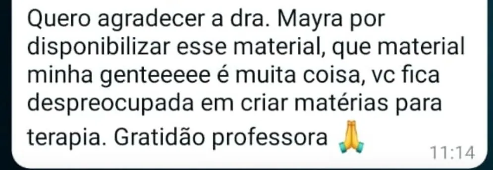 Print da mensagem de Iona sobre a quantidade de material pronto para terapia